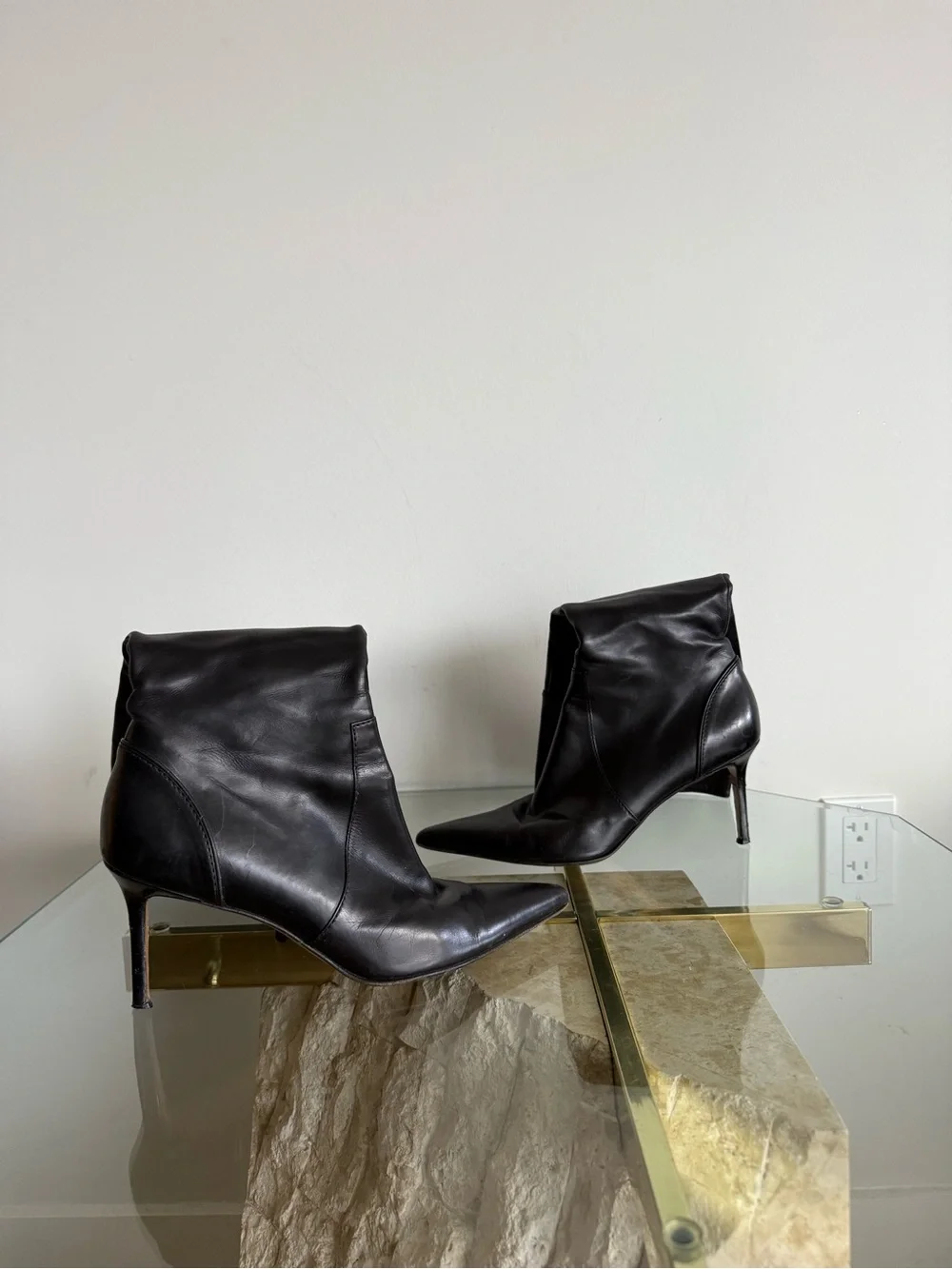 Vintage Christian Dior black leather knee-high stiletto boots Y2K US 8.5